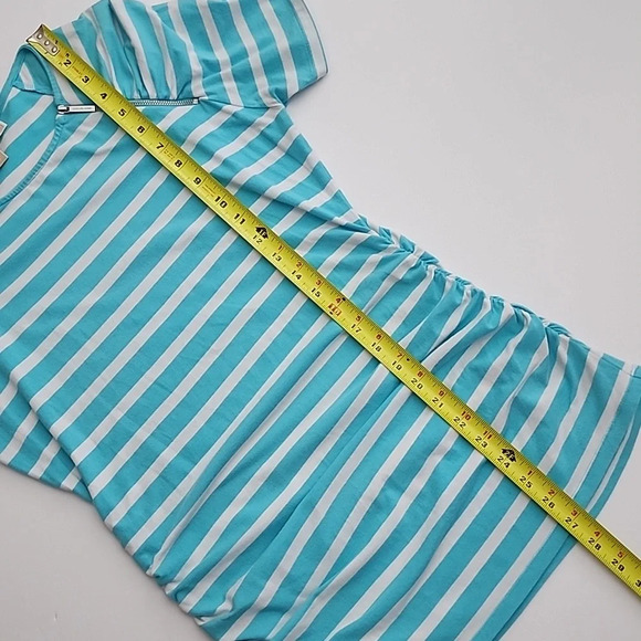 Michael Michael Kors Blue White Striped Ruched Zippers Neck Cotton Top Sz Medium - Picture 10 of 11